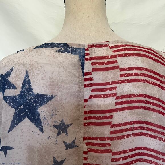 SUE WHO? Americana Womens Top Sz L Festival Stars Stripes Rhinestone Patchwork - Picture 7 of 13